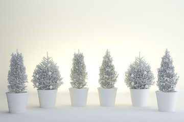 White Christmas Tree on White color background. Christmas concept idea. 3D Render..