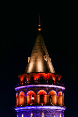 Istanbul, Turkey The Galata Tower at night.