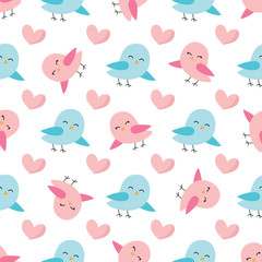 Cute spring seamless pattern with colorful birds.