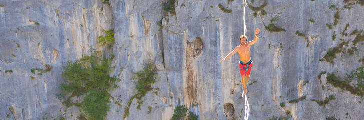 Highline in the mountains.