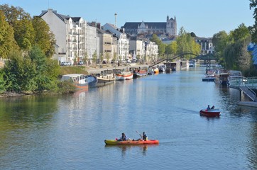 Erdre river and Cathedral, Nantes, France