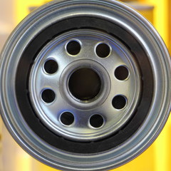 New car motor oil filter replacement cartridge with sealing O-ring close up