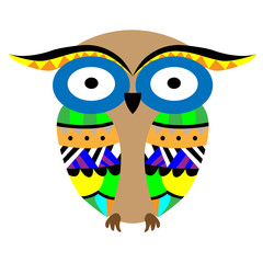 Fototapeta premium Vector cartoon zendoodle ornate owl illustration. Cute patterned funny bird. Picture for coloring pages, printing and antistress books.