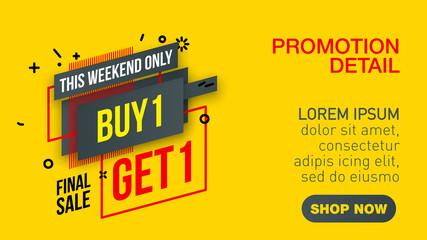 Cyber Monday Mega Sale banner template design poster for business promotion. This Weekend special offer - Buy 1 Get 1 Free. Yellow, black and red Vector illustration. Store label. Communication poster