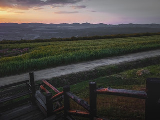 Fototapeta na wymiar Beautiful nature landscape and twilight sky background at Mae moh, Lampang, Thailand