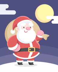 Santa Claus bearing gifts standing under full moon vector illustration