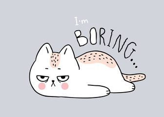 Cartoon cute cat boring vector. © Meaw_sally