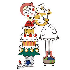 クリスマスケーキをデコレーションする女の子　イラスト