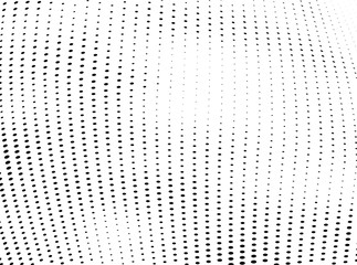 Abstract halftone background. Art texture of dots. Chaotic waves. Monochrome vintage backdrop. Black and white vector surface