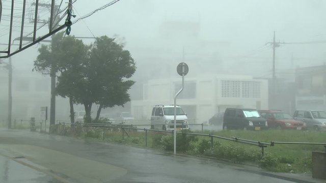 Strong Wind And Torrential Rain From Hurricane Hit Town - Songda