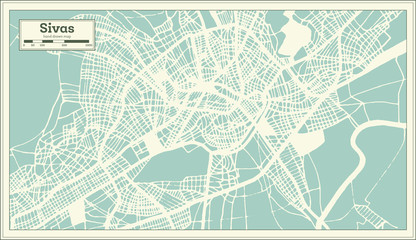 Sivas Turkey City Map in Retro Style. Outline Map.
