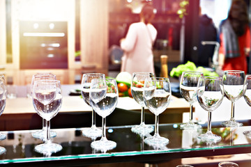 Wine glasses in kitchen store