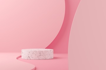 Abstract mock up scene minimal concept pink color with terrazzo geometry shape podium background for product presentation. 3d rendering