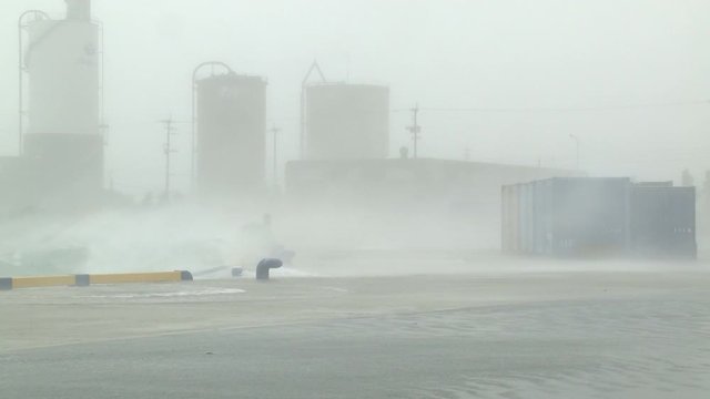 Storm Surge Waves In Port During Hurricane - Songda