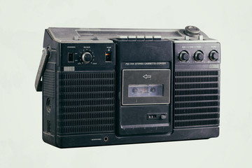Vintage cassette player - Old radio receiver. retro technology 1980s. 