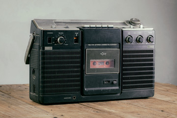 Vintage cassette player - Old radio receiver. retro technology 1980s. 