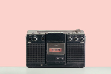 Vintage cassette player - Old radio receiver. retro technology 1980s. 