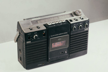 Vintage cassette player - Old radio receiver. retro technology 1980s. 