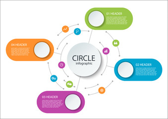 Abstract round infographics 4 step. Business template presentation circular lines and color circle with icon. Color circle diagram. Vector illustration.