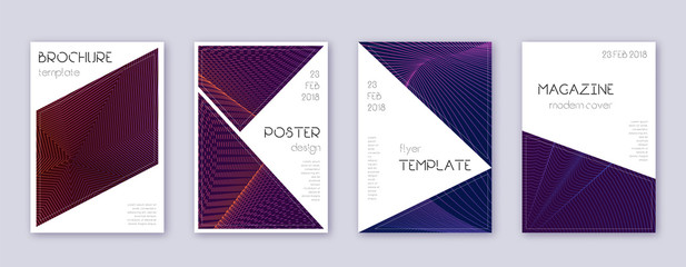 Triangle brochure design template set. Violet abst