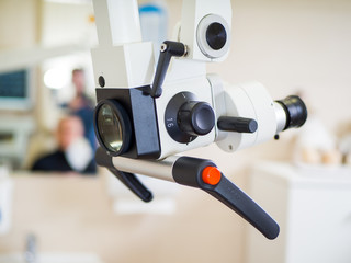 Special microscope in the ENT clinic. Medical technology