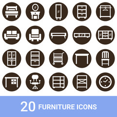 商品アイコン　家具　白抜き　20セット