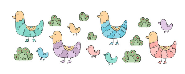 The drawing - funny ducks and hand drawn elements.