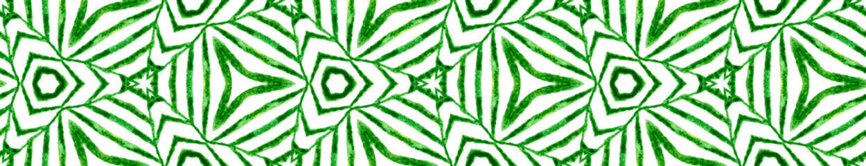 Green handdrawn Seamless Border Scroll. Geometric 