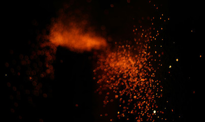 Fototapeta na wymiar Beautiful Diwali Glowing Firecracker, fire of cracker explosion on black background