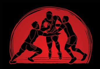 Rugby players action cartoon sport graphic vector