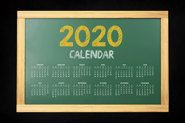 2020 calendar for the year on chalkboard