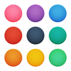 Colorful round, circle buttons set. Vector assets for web or game design, app buttons, icons template isolated on white background.