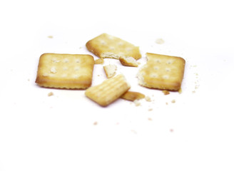 Closeup crushed biscuits isolated on white background