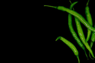 Green chili pepper in a dark black background