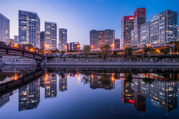 Fototapeta na wymiar illuminated city waterfront downtown skyline, Beijing, China.