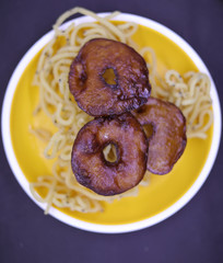 Top view South Indian Festival of sweet homemade delicacy and traditional snacks