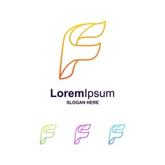 colorful letter f logo design with line