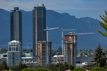  New construction of high-rise buildings in the city of Burnaby construction site in the center of...