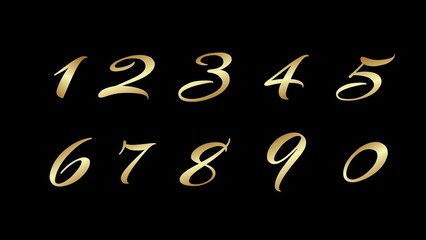1-9 	golden number vector on black background