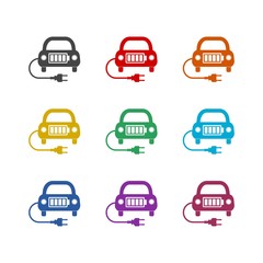 Electric car color icon set isolated on white background