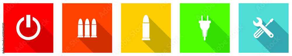 Leinwandbilder set of colorful web flat design vector icons, tool, plug, power, electricity and bullet buttons in e