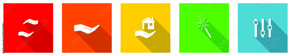 Poster Set of colorful web flat design vector icons, hand, care, human, support and protection buttons in eps 10 for webdesign and mobile applications on white background