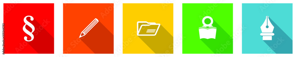 Poster Set of colorful web flat design vector icons, paragraph, justice, draw and document buttons in eps 10 for webdesign and mobile applications on white background