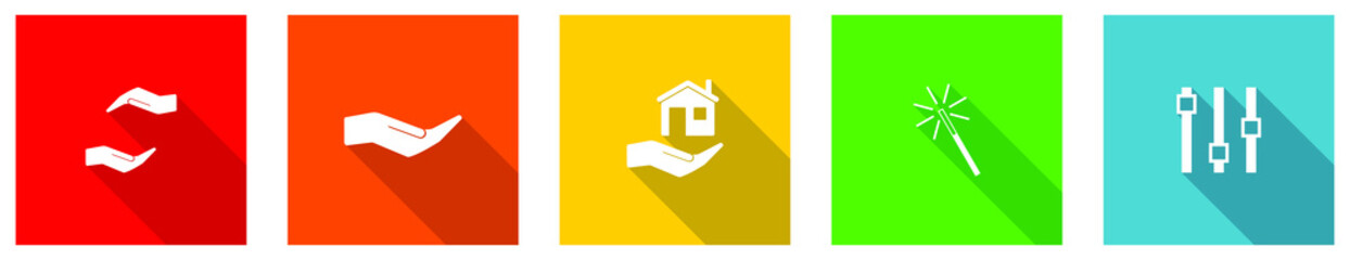 Set of colorful web flat design vector icons, hand, care, human, support and protection buttons in eps 10 for webdesign and mobile applications on white background