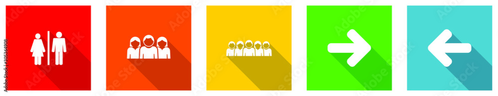 Poster set of colorful web flat design vector icons, social, group, team, arrow and people buttons in eps 1