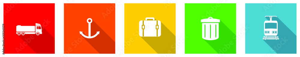 Poster Set of colorful web flat design vector icons,  transport, subway, train and truck buttons in eps 10 for webdesign and mobile applications on white background