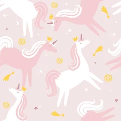 Sierkussen Paarden - eenhoorns, met de hand getekende achtergrond. Kleurrijk naadloos patroon met dieren. Decoratief schattig behang, goed om te bedrukken. Overlappende achtergrond vector. Ontwerp illustratie © Talirina