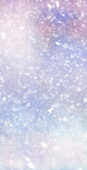 Abstract winter christmas background with shiny snow and blizzard. Space for text. Vertical for stories