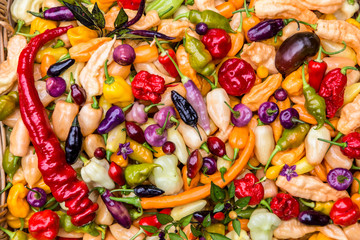Colourful harvest of various peppers