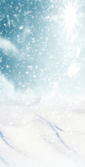 Abstract winter christmas background with shiny snow and blizzard. Space for text. Vertical for stories